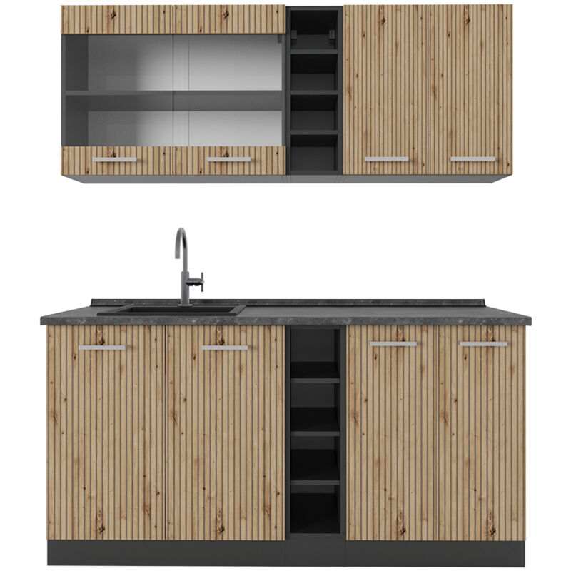 foto del prodotto vicco cucina completa r line, rovere artigianale antracite, 160 cm senza piano di lavoro