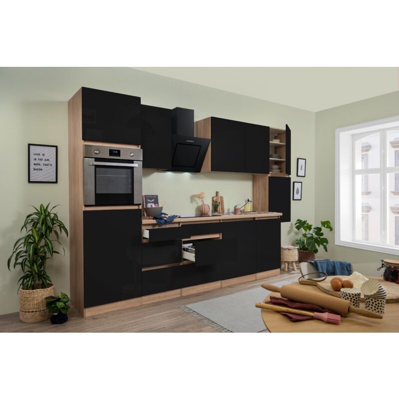 foto del prodotto cucina blocco cucina blocco cucina senza maniglie rovere nero lorena 330 cm respecta