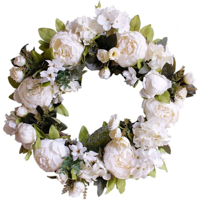 foto del prodotto ghirlanda luminosa per porta, decorazione per porta d ingresso per matrimonio, compleanno, soggiorno, 1 pezzo 40 cm, peonia bianco latte 