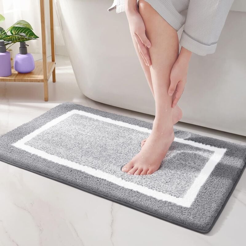 foto del prodotto tappetino da bagno antiscivolo, morbido tappetino da bagno in microfibra, tappetino da doccia assorbente lavabile in lavatrice, 40 x 60 cm, grigio