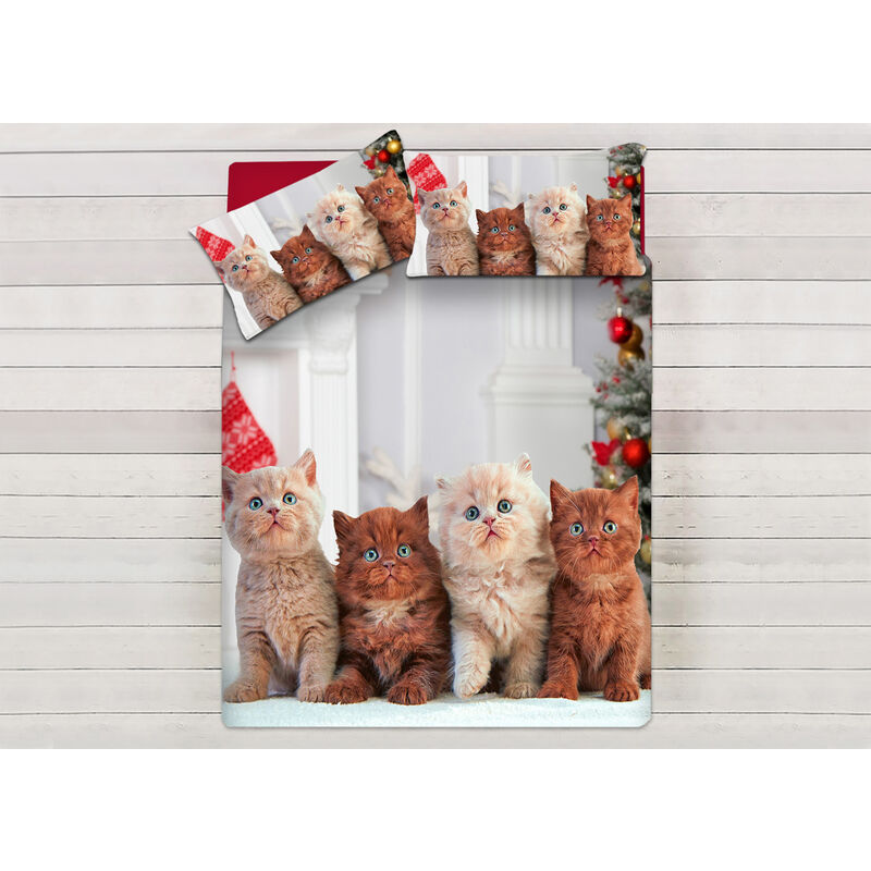foto del prodotto parure copripiumino sacco piumino letto 100 cotone sogni d oro disegno gatti natale dis. 69, misurapiazza e mezzacoloregatti natale