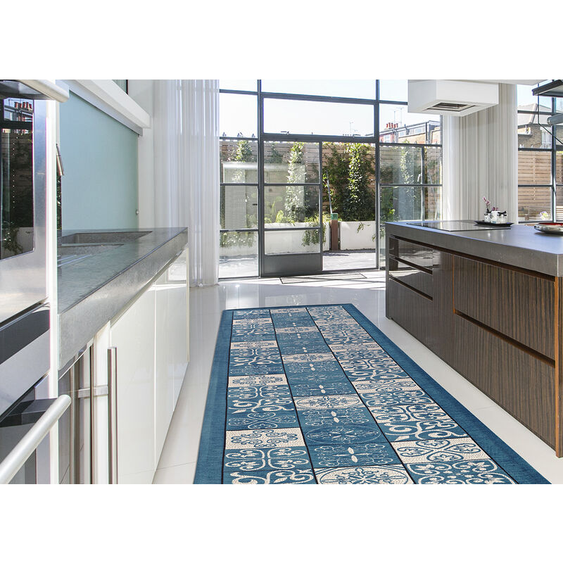foto del prodotto tappeto passatoia runner cucina antiscivolo lavabile disegno maiolica suardi, misura55x80coloretortora
