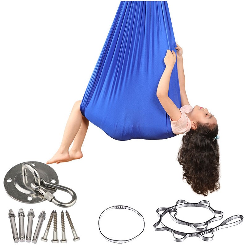 foto del prodotto yoga, fly yoga antigravit tessuti aerei resistenti attrezzatura per danza aerea esercizi di inversione yoga blu 280150cm