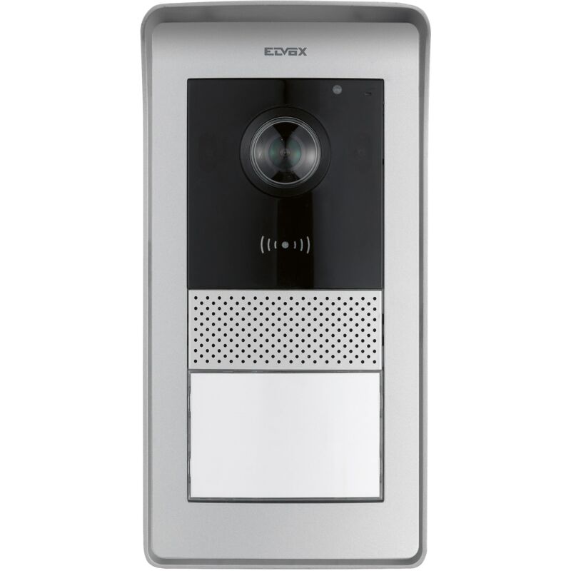 foto del prodotto 42920.p targa audiovideo per videocitofono vivavoce a colori lcd 7 , funzione apri porta rfid, con cornice parapioggia, 1 pulsante, installazione a