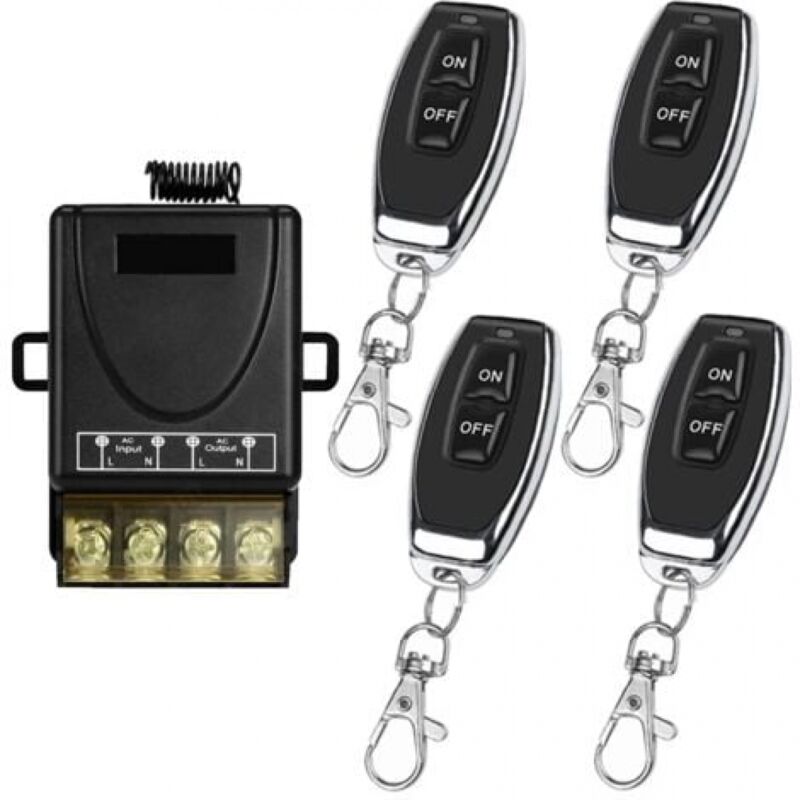 foto del prodotto 433mhz interruttore di controllo remoto wireless ac 220v 230v 30a rel ricevitore e 4 trasmettitori controllo radio per pompa dell acqua leggera