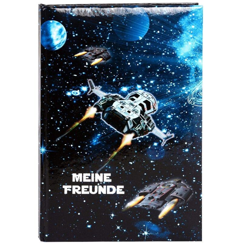 foto del prodotto 43570 libro degli amici con astronave, formato din a5, 72 pagine illustrate, per kita, hort e scuola elementare, per i migliori amici nel tempo