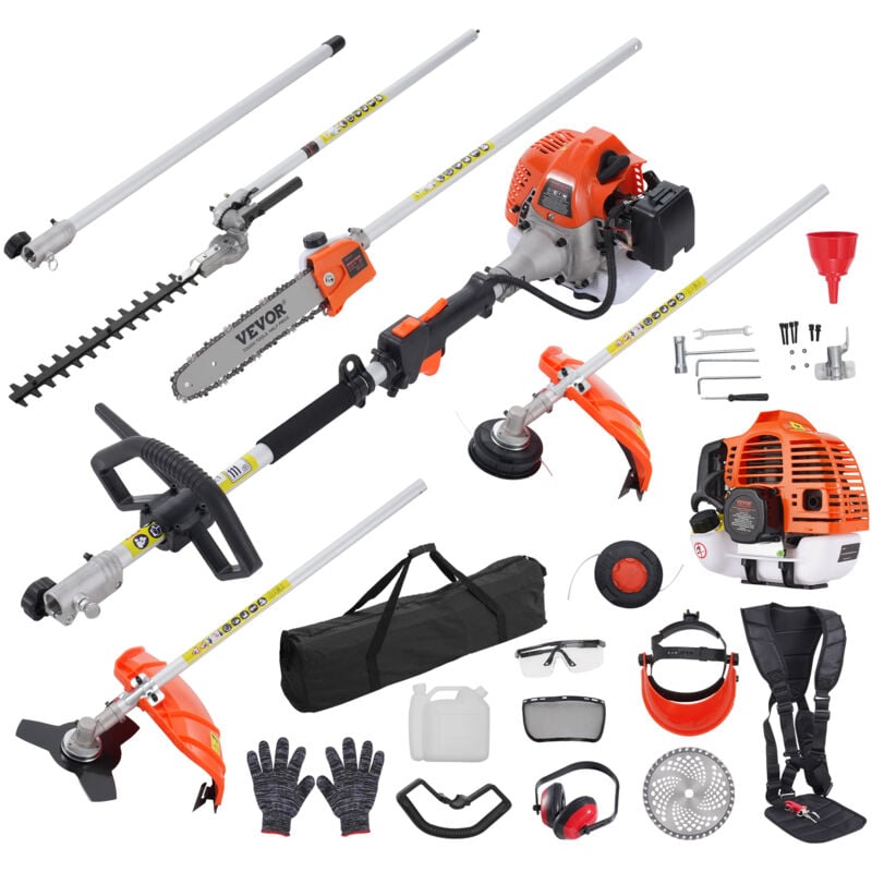 foto del prodotto 43cc utensili da rifinitura multifunzionali 6 in 1, tagliasiepi a benzina, diserbante, tagliabordi, decespugliatore, molatrice, potatrice, motosega,