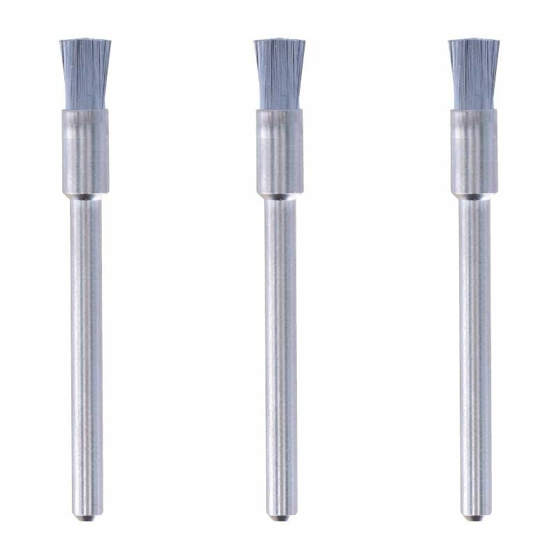 foto del prodotto 443 set di accessori per spazzole in acciaio al carbonio, 3 spazzole 3,2 mm per pulire e rimuovere la ruggine dai materiali metallici dremel