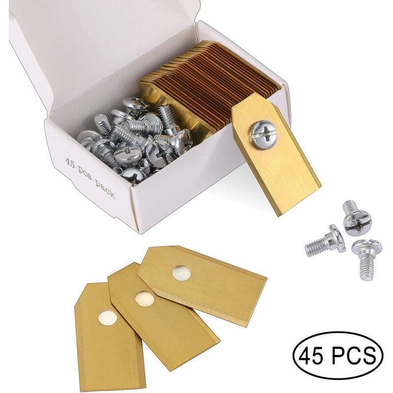 foto del prodotto 45 lame in titanio per tutti i rasaerba robotizzati husqvarn automower yardforce gardena 3 g-0,75 mm con 45 viti, lame di ricambio per modelli 105,