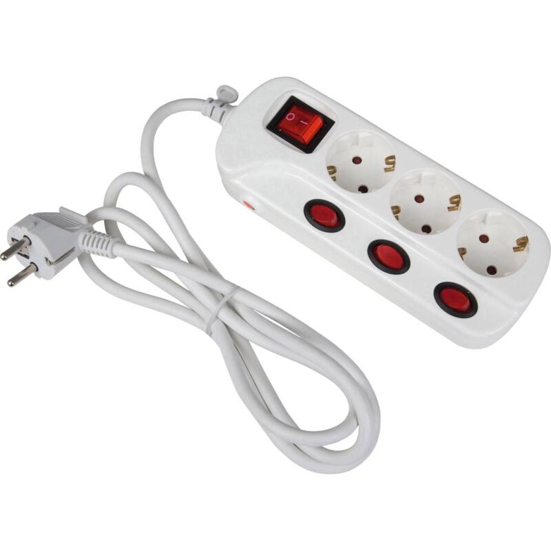 foto del prodotto 45190 multipresa con interruttore 3 scomparti bianco schuko 1 pz. - heitronic