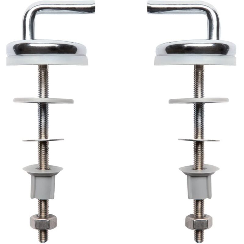 foto del prodotto 453810 cerniere copriwater universali, coppia cerniere di ricambio regolabili a s in acciaio inox cromato, ganci di fissaggio per tavoletta wc