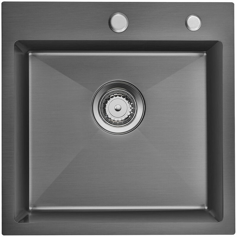 foto del prodotto 45x45cm lavello da cucina 1 vasca nero in acciaio inox lavandino cucina vasca singola con troppopieno e sifoni, senza piombo, protezione ambientale