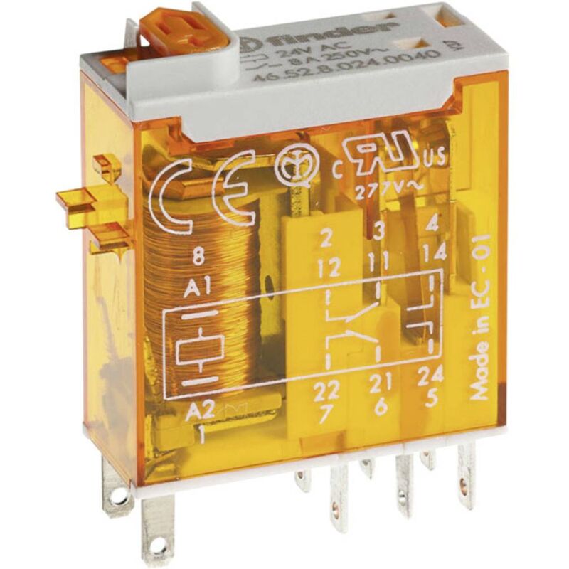 foto del prodotto 46.52.8.024.5040 rel ad innesto 24 v ac 8 a 2 scambi 1 pz. finder