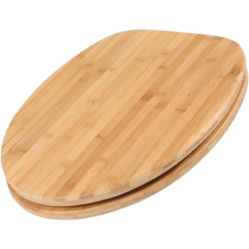 foto del prodotto 4637153 sedile copriwater universale bambus con chiusura softclose wc automatica, tavoletta bamboo in legno con cerniere regolabili, copri wc in vero