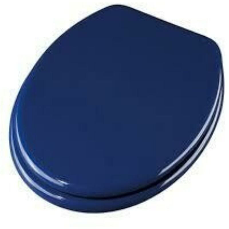 foto del prodotto 4638120 tavoletta wc copriwater universale per bagno, sedile water bagno in legno blu, cerniere regolabili in ottone cromato, copritazza per wc forma