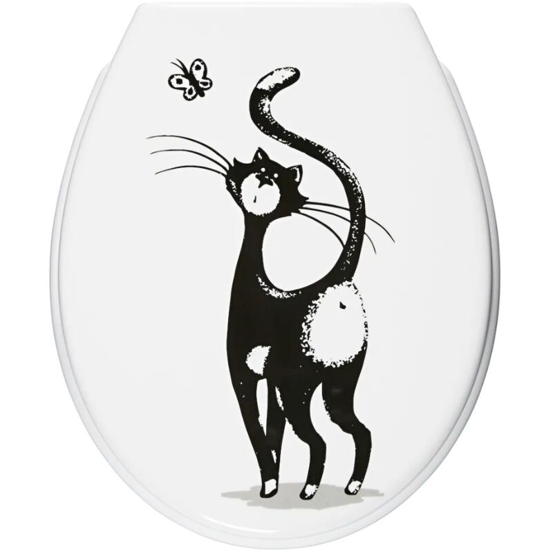 foto del prodotto 4647130 copriwater universale chiusura rallentata tavoletta con disegno gatto, coprivaso, sedile wc in termoindurente cortina con motivo, forma