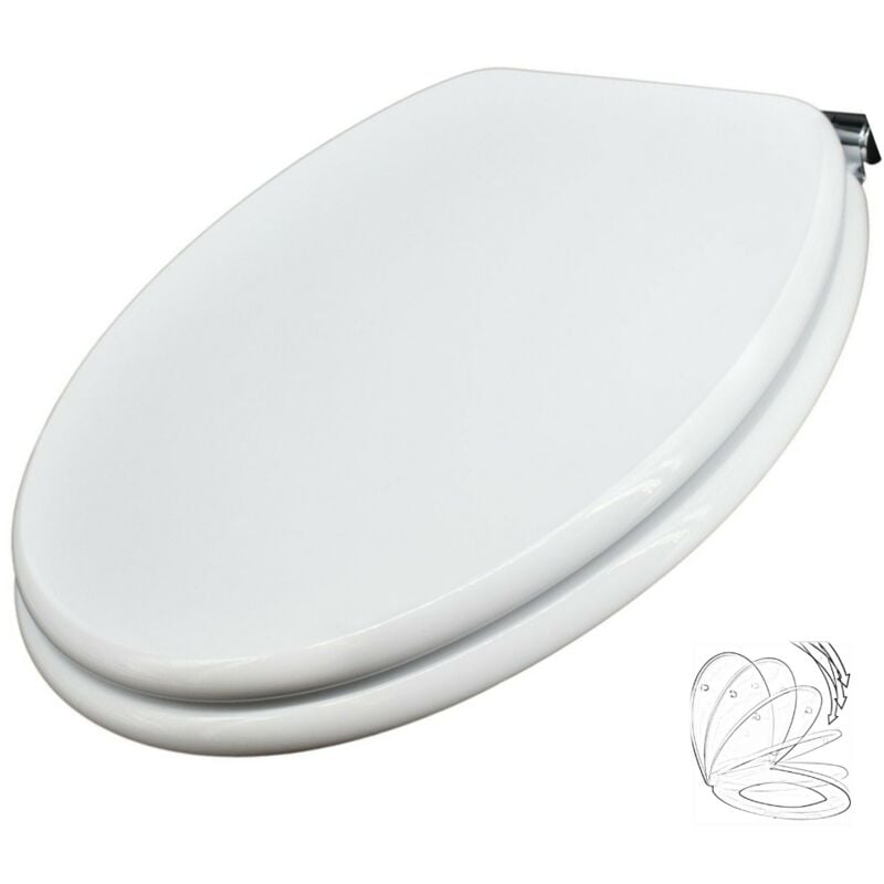 foto del prodotto 4655101 tavoletta copriwater soft close universale con chiusura ammortizzata, sedile wc in legno bianco, cerniere regolabili in ottone, chiusura