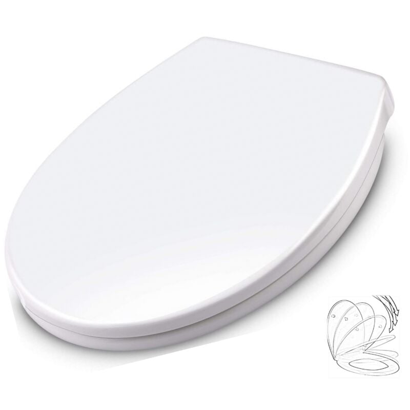 foto del prodotto 4664101 copriwater soft close universale, chiusura ammortizzata, sedile wc fissaggio quick release sgancio rapido regolable, termoidurente bianco