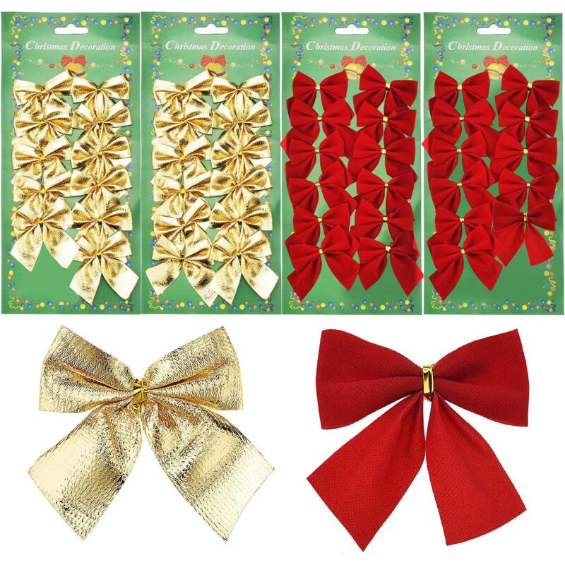 foto del prodotto 48 pezzi decorazioni per fiocchi natalizi da 50 mm, ornamenti per ghirlande natalizie, albero di natale, decorazioni per capodanno, rosso e oro 50