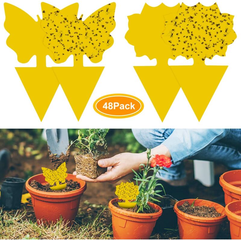 foto del prodotto 48 pezzi plug in flytrap piastra gialla adesivo giallo protezione delle piante contro afidi, mosche fogliari e parassiti, ideale per piante da