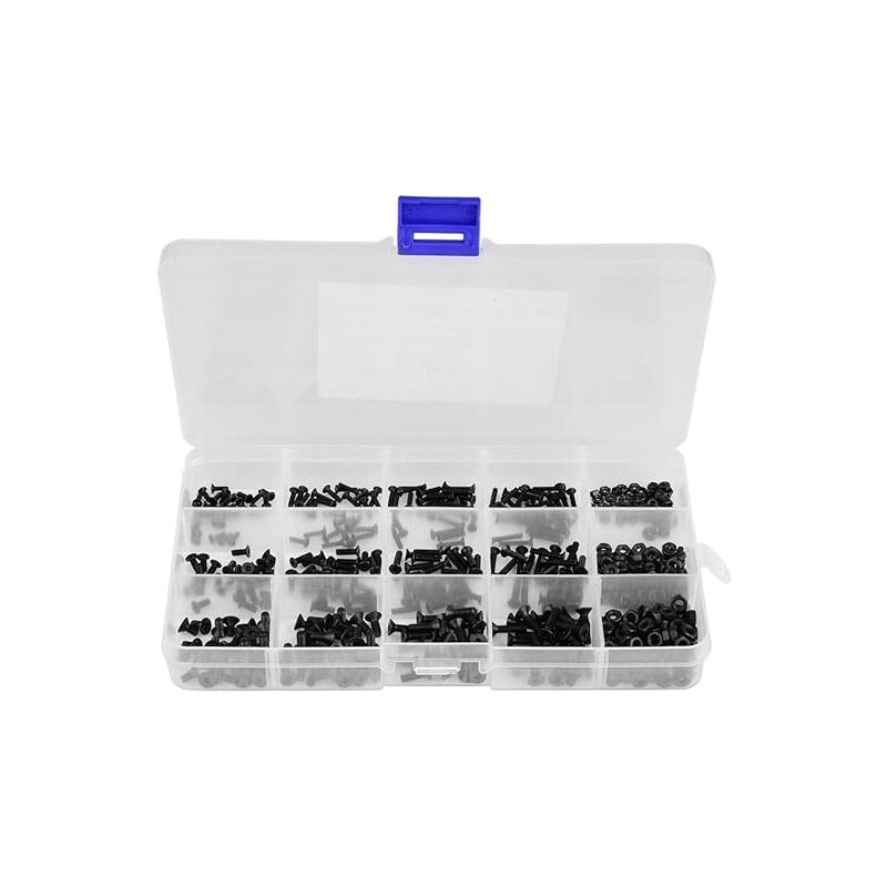 foto del prodotto 480 pezzi m2 m2.5 m3 kit assortimento di dadi a testa svasata esagonale in acciaio al carbonio nero