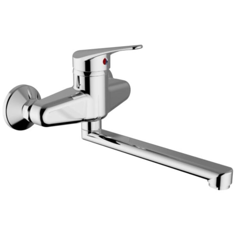 foto del prodotto 480110 miscelatore lavello a parete start cromo con canna girevole, adatto la per cucina, bagno, lavanderia, rubinetto a muro eccentrici a s - int.