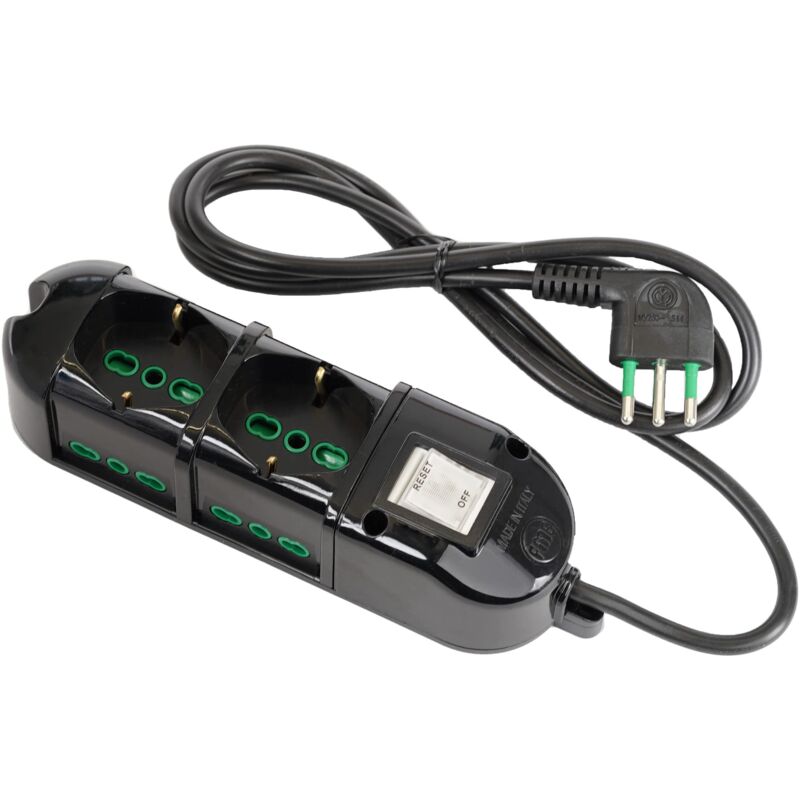 foto del prodotto 481134 b multipresa elettrica 6 posti con 2 prese universali e 4 prese bivalenti italiane laterali ciabatta spina piccola 10a colore nero fanton
