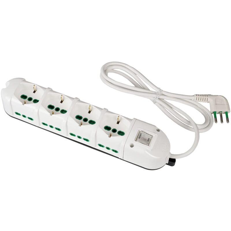 foto del prodotto 481324 b multipresa elettrica 12 posti con 4 prese universali e 8 prese bivalenti italiane laterali ciabatta spina piccola 10a colore bianco fanton