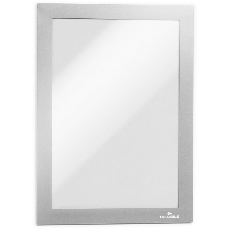 foto del prodotto 487123 duraframe a5, cornice espositiva adesiva, per superfici lisce e solide, formato a5, confezione da 2 pezzi, argento durable