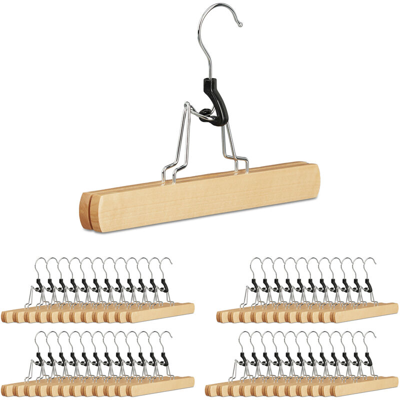 foto del prodotto 48x grucce con morsetto in legno, pinze per pantaloni gonne, ganci girevoli a 360 , hlp 17x25x2,3 cm, beige