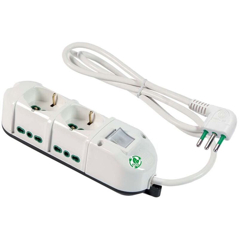 immagine 0 del prodotto 491124eco multipresa eco relife 6 posti 2 prese bipasso schuko 2p t 16a e 4 prese bipasso grandi 2p t 16a laterali cavo 1,5 m. spina piccola 2p t 10a