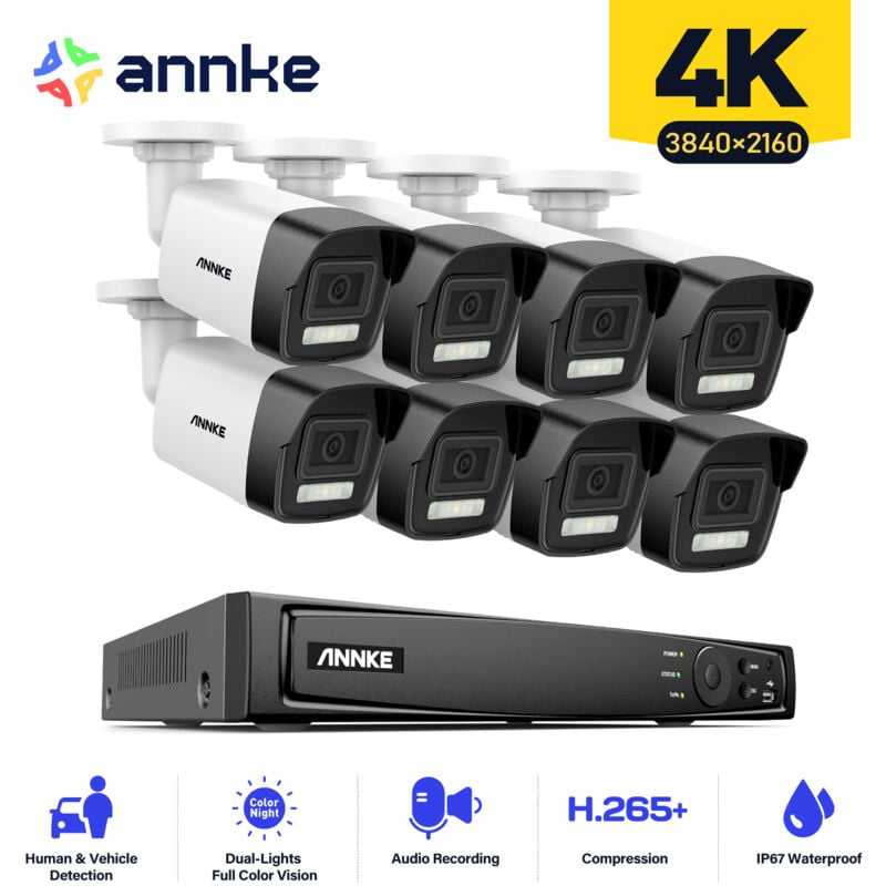 foto del prodotto 4k kit di telecamere di sorveglianza poe nvr 8 telecamere intelligente doppia luce remoto vista sicurezza telecamera sistema di sorveglianza annke