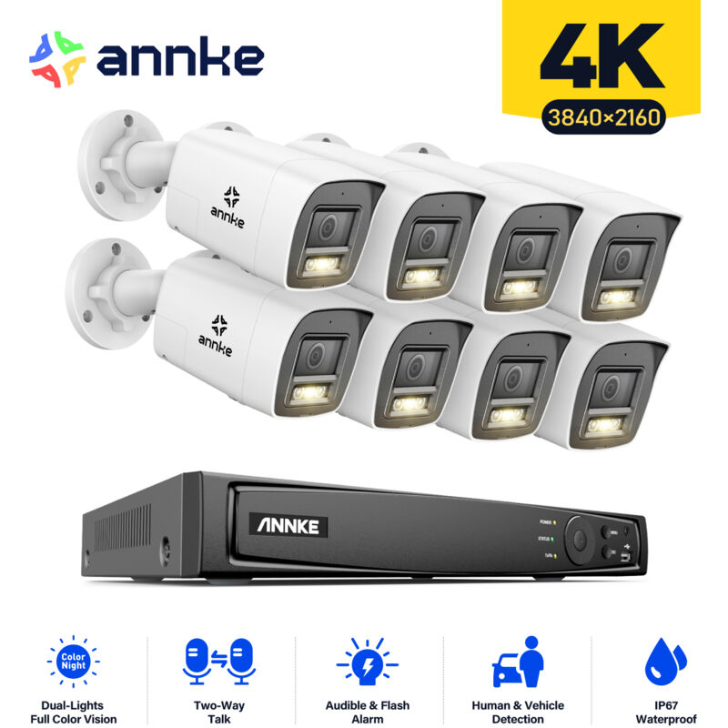 foto del prodotto 4k kit di videosorveglianza esterni 8ch nvr 8 telecamere intelligent dual light audio 2 vie,visione notturna,rilevamento movimento kit telecamera