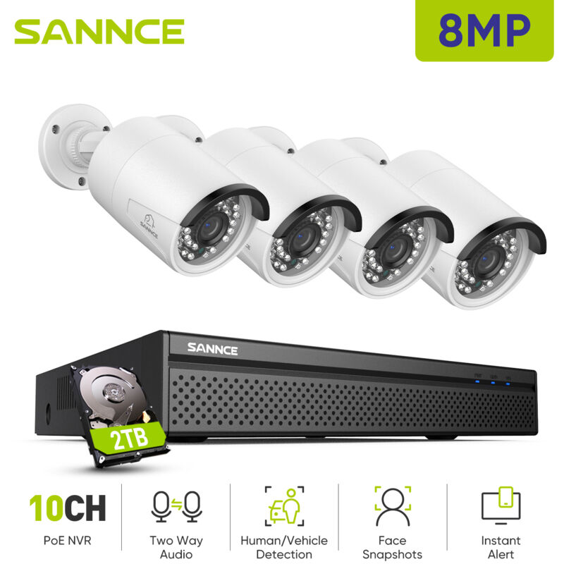foto del prodotto 4k kit di videosorveglianza esterno 4 telecamere ip audio bidirezionale intelligente ir visione notturna sistema di telecamere di sicurezza 2tb