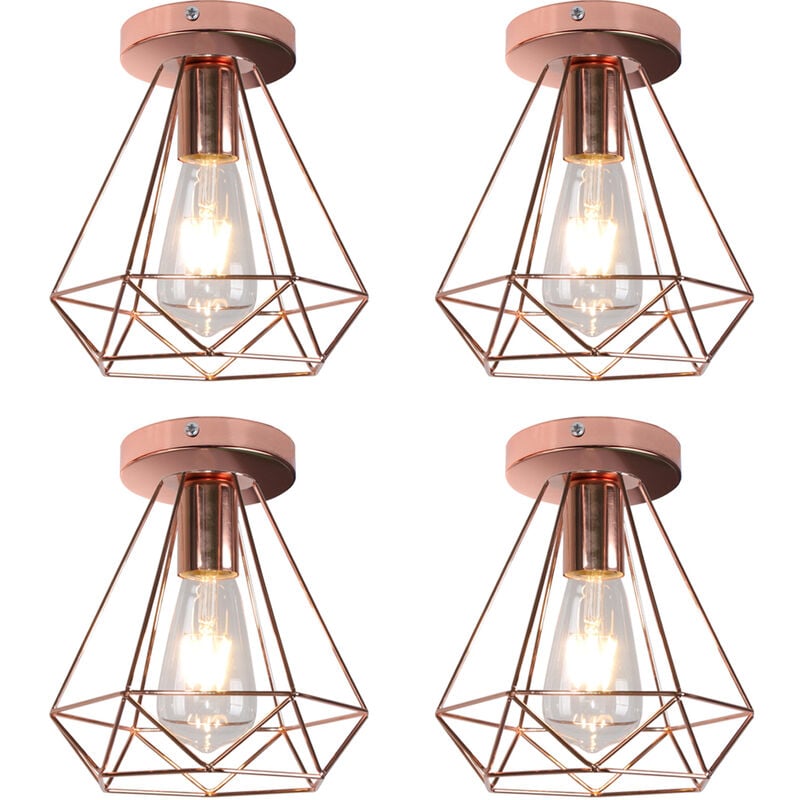 foto del prodotto 4pcs lampada da soffitto industriale gabbia diamante in metallo retr lampadario e27 per balcone, corridoio, ingresso oro rosa