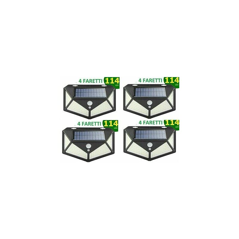 foto del prodotto 4pcs lampada luce faretto faro esterno energia solare 114 led sensore movimento