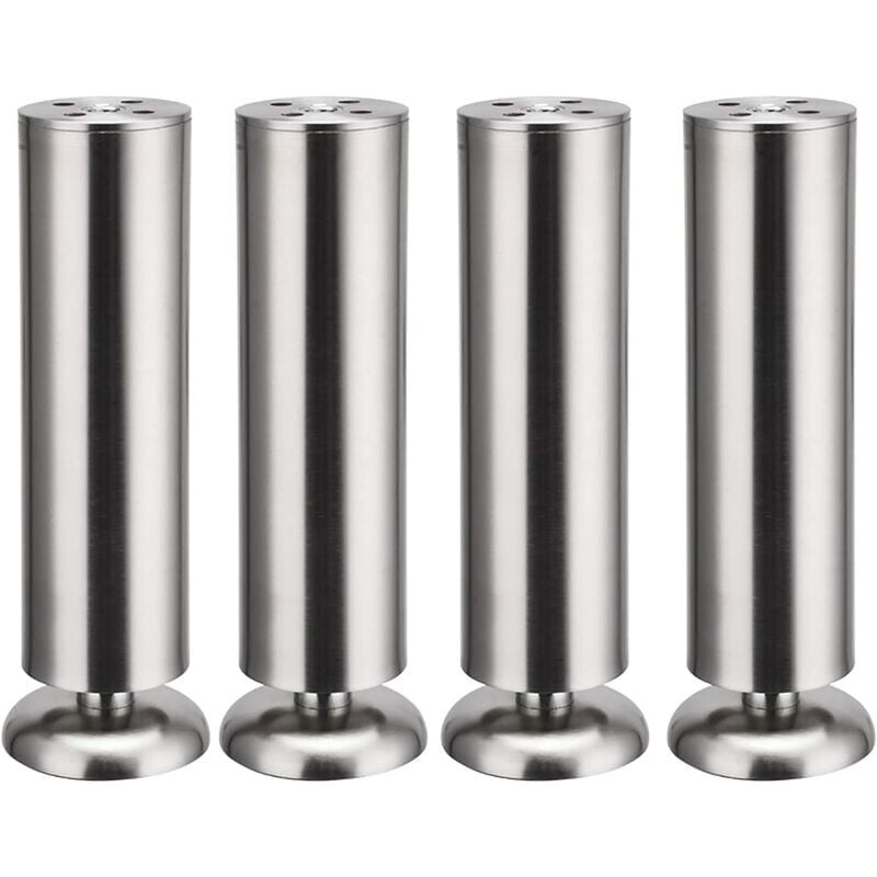 foto del prodotto 4x 300mm gambe per mobili in acciaio inox piedini rotondi per mobili da cucina, tappetino in gomma, sicuri e silenziosi