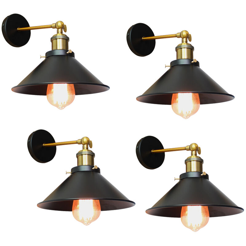 foto del prodotto 4x applique vintage, lampada da parete regolabile 180 industriale stile, applique da interni con 22cm paralume edison per camera da letto cucina