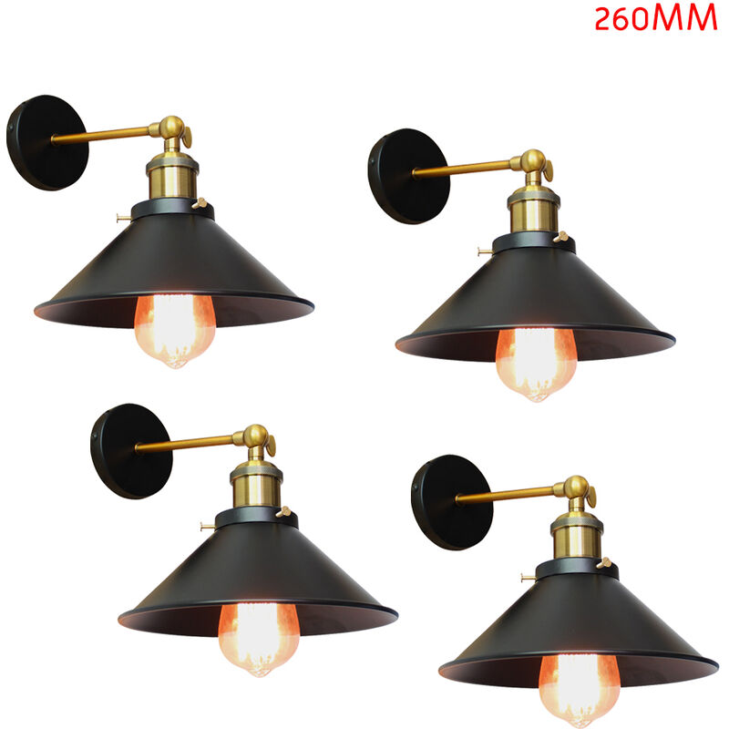 foto del prodotto 4x applique vintage, lampada da parete regolabile 180 industriale stile, applique da interni con 26cm paralume edison per camera da letto cucina