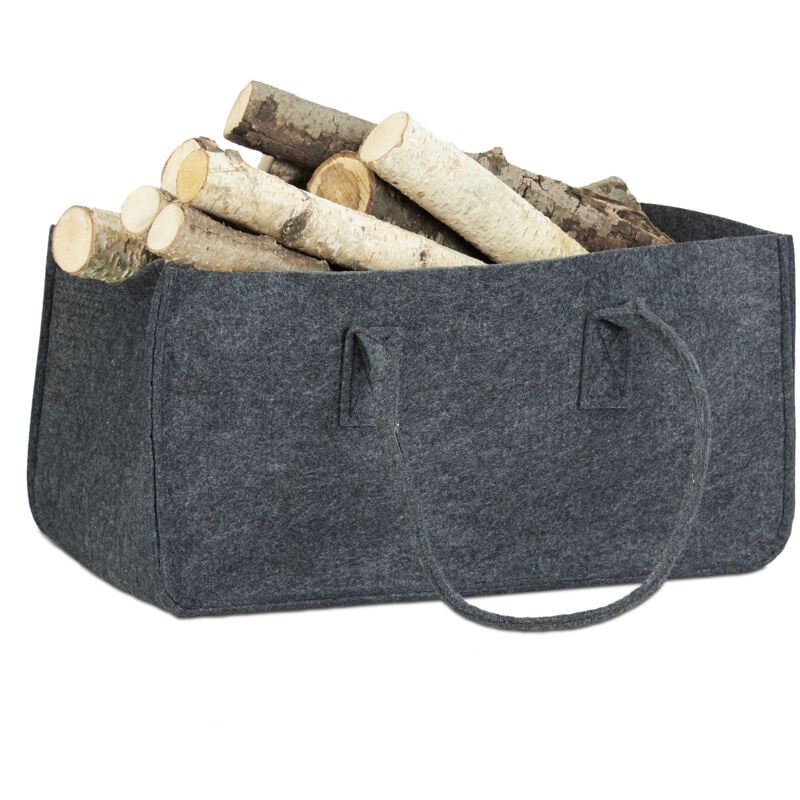 foto del prodotto 4x borsa portalegna per camino in feltro cesto portatile portariviste pieghevole hxlxp 25x25x50 cm, antracite