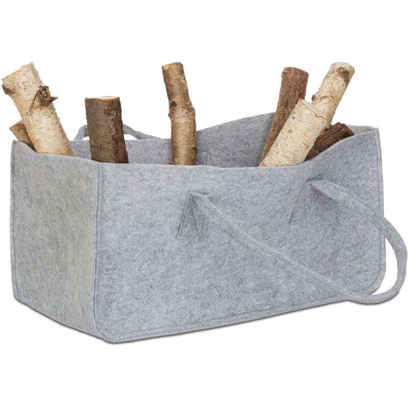 foto del prodotto 4x borsa portalegna per camino in feltro cesto portatile portariviste pieghevole hxlxp 25x25x50 cm, grigio