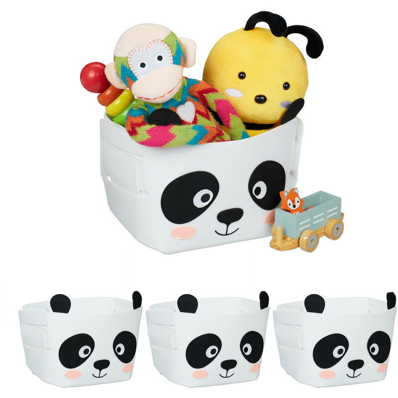 foto del prodotto 4x box portagiocattoli, cesta portaoggetti, feltro, hlp 24x27x18 cm, design con panda, camera bambini, pieghevole