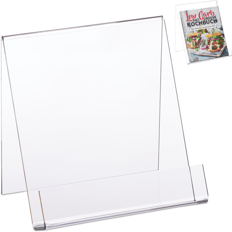 foto del prodotto 4x cavalletto per libri a5, supporto in acrilico, stabile, porta riviste, hlp 15x15x11,5 cm, trasparente