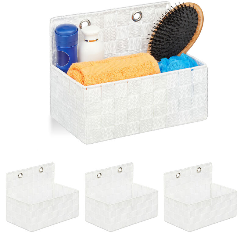 foto del prodotto 4x cestini portaoggetti, da appendere, organizer per bagno, corridoio, camera da letto, 20x25x16,5 cm, bianco