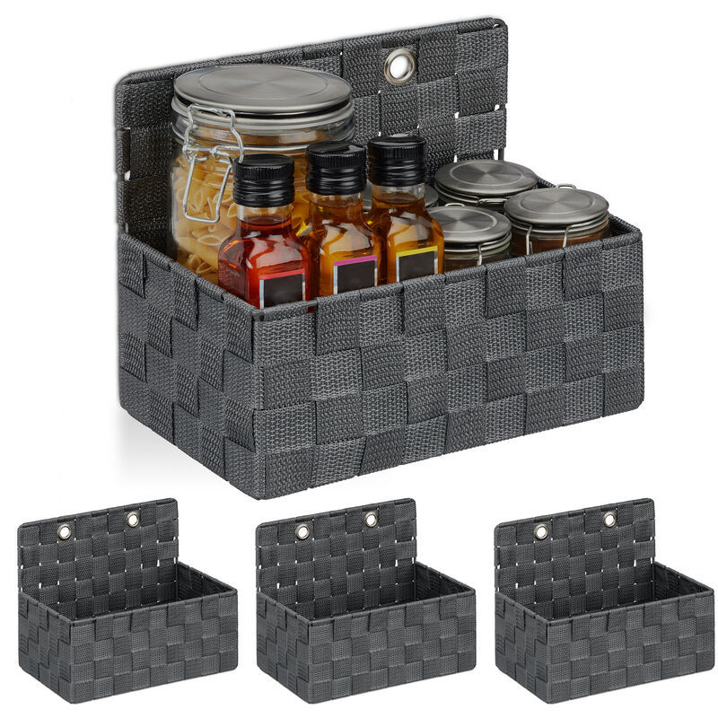 foto del prodotto 4x cestino portaoggetti, da appendere, organizer per bagno, corridoio, camera da letto, 20x25x16,5 cm, grigio