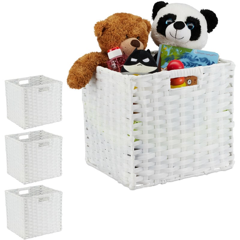 foto del prodotto 4x cestino portaoggetti in plastica doccia, bagno o cameretta dei bambini, contenitore intrecciato 31x32x30 cm, bianco