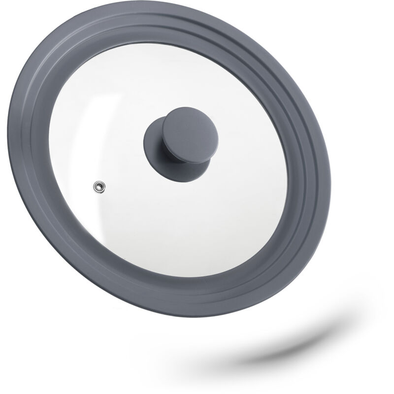 foto del prodotto 4x coperchio universale in vetro, con bordo in silicone per pentole padelle 22 26 cm, hd 5x27,5 cm, grigio