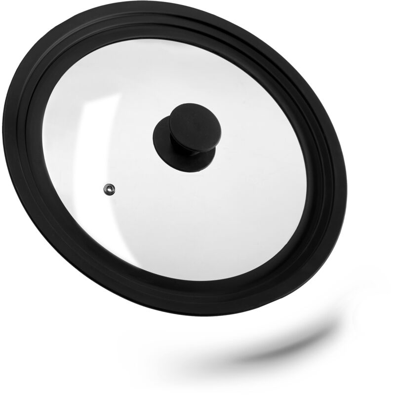 foto del prodotto 4x coperchio universale in vetro, con bordo in silicone per pentole padelle 26 30 cm, hd 5x31,5 cm, nero