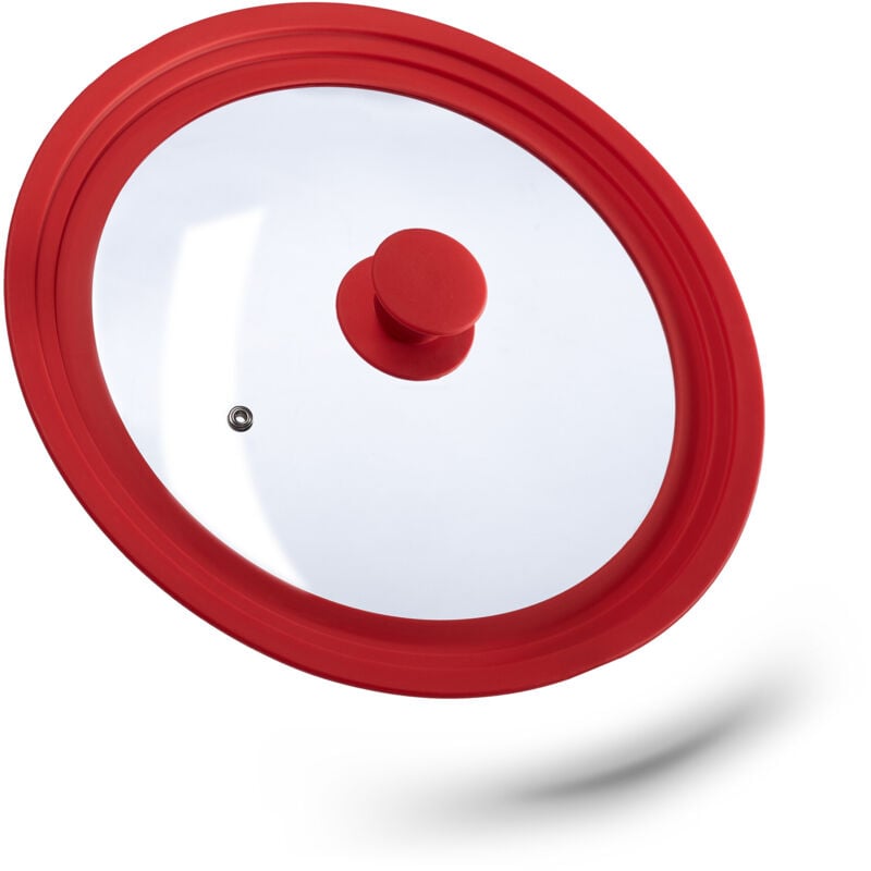foto del prodotto 4x coperchio universale in vetro, con bordo in silicone per pentole padelle 26 30 cm, hd 5x31,5 cm, rosso
