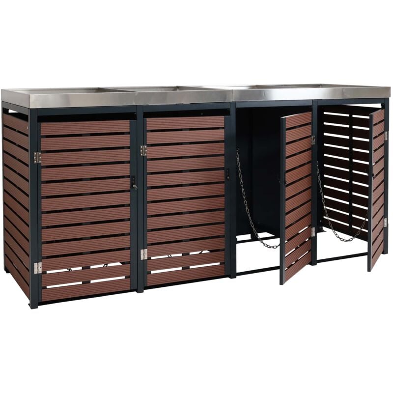foto del prodotto 4x copribidoni box spazzatura rifiuti con fioriera hhg 621 84x265x124cm metallo wpc marrone
